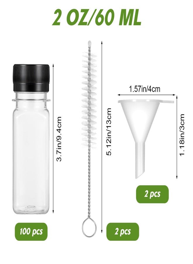 Kifmurase 100PCS 2OZ Plastic Juice Bottles with Lids, Reusable Clear Ginger Shots Bottles with 2 Funnels and 2 Brush, Small Leak Proof Empty Juices Containers Leak Proof Jars for Juice Drinks Potion - Image 2